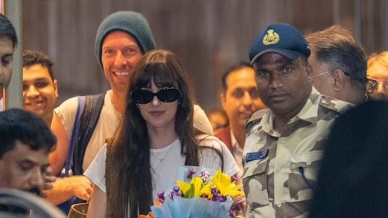 Chris Martin and Dakota Johnson during their India visit earlier this year,