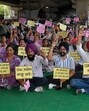 Associate Teachers Front, Punjab, during a symbolic protest in Ludhiana on Sunday. (Manish/HT) Associate Teachers Front, Punjab, during a symbolic protest in Ludhiana on Sunday. (Manish/HT)