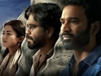 Rashmika Mandanna, Nagarjuna and Dhanush in a still from Kuberaa.