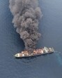 The vessel on fire off the Beypore coast in Kerala. The vessel on fire off the Beypore coast in Kerala.