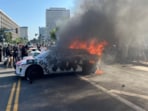 A Waymo vehicle was set on fire in Los Angeles on Sunday A Waymo vehicle was set on fire in Los Angeles on Sunday