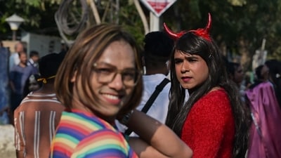 Members of LGBTQIA+ communities and allies taking out Awadh Queer Pride March in Lucknow (Photo: Mustaq Ali/HT)