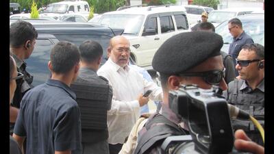 Former chief minister N Biren Singh at the Imphal airport. (Sourced) Former chief minister N Biren Singh at the Imphal airport. (Sourced)