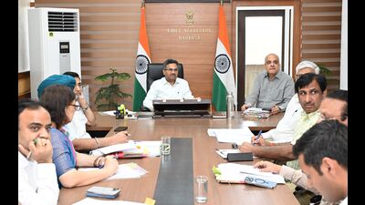 Haryana chief secretary Anurag Rastogi during a meeting with senior officials regarding “Ek Ped Maa Ke Naam 2.0” in Chandigarh on Monday. (Sourced) Haryana chief secretary Anurag Rastogi during a meeting with senior officials regarding “Ek Ped Maa Ke Naam 2.0” in Chandigarh on Monday. (Sourced)