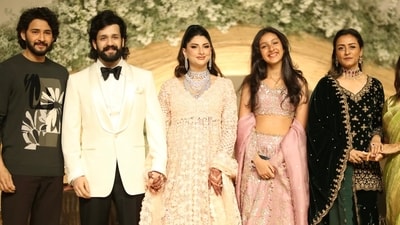 Mahesh Babu and Namrata Shirodkar attended Akhil’s wedding reception with daughter Sitara. Mahesh Babu and Namrata Shirodkar attended Akhil’s wedding reception with daughter Sitara.