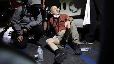 It is the second incident of its kind for Mr Stern, who said he sustained “substantial” bruising after being hit by another live round during the George Floyd protests in 2020 (Jessica Coates/PA_Media) It is the second incident of its kind for Mr Stern, who said he sustained “substantial” bruising after being hit by another live round during the George Floyd protests in 2020 (Jessica Coates/PA_Media)
