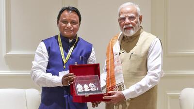 Odisha chief minister Mohan Charan Majhi with Prime Minister Narendra Modi in New Delhi. (@PMOIndia) Odisha chief minister Mohan Charan Majhi with Prime Minister Narendra Modi in New Delhi. (@PMOIndia)