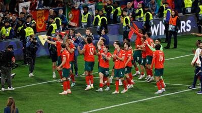 Team Portugal celebrates with the fans. (AFP) Team Portugal celebrates with the fans. (AFP)
