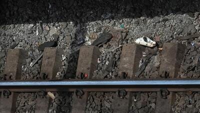 Thane, India. June 09, 2025: Footwear of victims seen on the railway track at Mumbra Railway Station. Four commuters lost their lives and nine others were injured. The incident occurred when the commuters fell from a train heading to Chhatrapati Shivaji Maharaj Terminus (CSMT) on June 9, 2025. Thane, India. 09, 2025. (Photo by Raju Shinde/HT Photo) (Hindustan Times)
