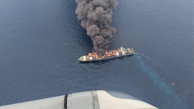underdeck fire was first reported at around 10.30 am by the Maritime Operations Centre in Mumbai to their counterparts in Kochi. (Coast Guard PRO)
