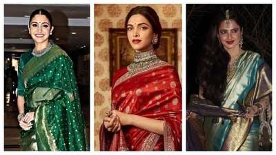 Bollywood celebs, from Anushka Sharma and Deepika Padukone to Rekha, have all donned handloom sarees, showing their soft corner for traditional sarees. (Pinterest) Bollywood celebs, from Anushka Sharma and Deepika Padukone to Rekha, have all donned handloom sarees, showing their soft corner for traditional sarees. (Pinterest)