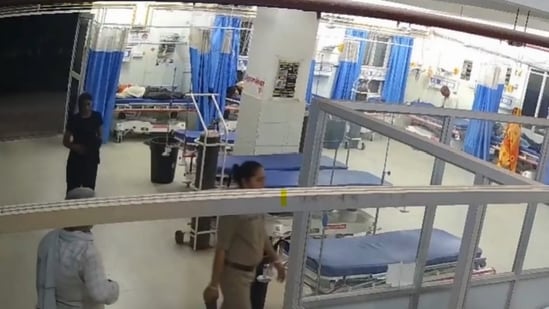 CCTV footage from the Ghazipur Medical College, where Sonam Raghuvanshi was brought after her arrest, showed her being accompanied by police personnel, seemingly shaken and lumbering. (PTI)