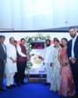 A bell-ringing ceremony at the BSE in Mumbai, Maharashtra CM Devendra Fadnavis, Dy CMs Eknath Shinde and Ajit Pawar, and PCMC Commissioner Shekhar Singh. (HT)