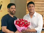 Jharkhand State Cricket Association (JSCA) President Ajay Nath Shah Deo congratulates former cricketer MS Dhoni after he was inducted into the ICC Hall of Fame. Jharkhand State Cricket Association (JSCA) President Ajay Nath Shah Deo congratulates former cricketer MS Dhoni after he was inducted into the ICC Hall of Fame.