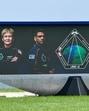 Images of Shubanshu Shukla and other astronauts on a video clock at Cape Canaveral, Florida, US, on Monday. (REUTERS PHOTO) Images of Shubanshu Shukla and other astronauts on a video clock at Cape Canaveral, Florida, US, on Monday. (REUTERS PHOTO)
