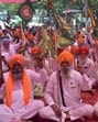 Lok Ujjara Roko Committee members holding a protest in Ludhiana on Monday. (Gurpreet Singh/HT) Lok Ujjara Roko Committee members holding a protest in Ludhiana on Monday. (Gurpreet Singh/HT)