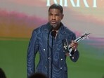 BET Ultimate Icon Award recipient US gospel musician Kirk Franklin speaks on stage during the 2025 BET Awards at the Peacock Theatre in Los Angeles on June 9, 2025. (Photo by Michael Tran / AFP)(AFP)