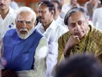 Prime Minister Narendra Modi with Congress MP Shashi Tharoor at a reception hosted for delegation members who went to various countries for Operation Sindoor global outreach