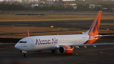 An Akasa Air passenger aircraft taxis on the tarmac at Chhatrapati Shivaji International Airport in Mumbai. (REUTERS)
