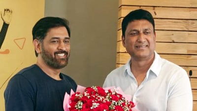 Jharkhand State Cricket Association (JSCA) President Ajay Nath Shah Deo congratulates former cricketer MS Dhoni after he was inducted into the ICC Hall of Fame. (ANI/X) Jharkhand State Cricket Association (JSCA) President Ajay Nath Shah Deo congratulates former cricketer MS Dhoni after he was inducted into the ICC Hall of Fame. (ANI/X)