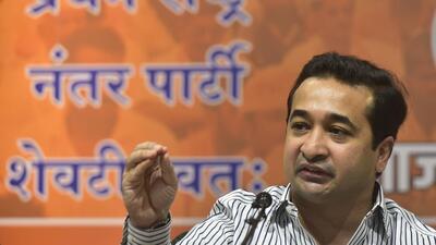 Mumbai, India - August 06, 2022: BJP leader Nitesh Rane addresses the media during a press conference at BJP Office, Nariman Point, in Mumbai, India, on Saturday, August 06, 2022. (Photo by Anshuman Poyrekar/ Hindustan Times) (Anshuman Poyrekar/HT PHOTO) Mumbai, India - August 06, 2022: BJP leader Nitesh Rane addresses the media during a press conference at BJP Office, Nariman Point, in Mumbai, India, on Saturday, August 06, 2022. (Photo by Anshuman Poyrekar/ Hindustan Times) (Anshuman Poyrekar/HT PHOTO)