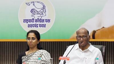 Nationalist Congress Party-Sharadchandra Pawar (NCP-SP) chief Sharad Pawar with party MP and daughter Supriya Sule. (ANI Photo) Nationalist Congress Party-Sharadchandra Pawar (NCP-SP) chief Sharad Pawar with party MP and daughter Supriya Sule. (ANI Photo)