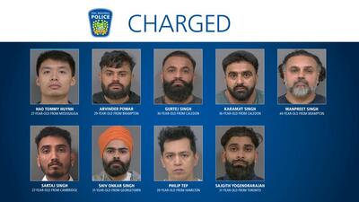Photos of the nine accused in “Project Pelican” were released by Canadian law enforcement. (Credit: Peel Regional Police)) Photos of the nine accused in “Project Pelican” were released by Canadian law enforcement. (Credit: Peel Regional Police))