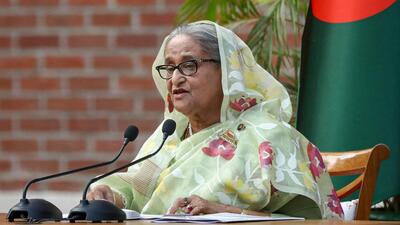 Sheikh Hasina, the newly elected Prime Minister of Bangladesh and Chairperson of Bangladesh Awami League, speaks during a meeting with foreign observers and journalists in Dhaka,on January 8, 2024. (REUTERS) Sheikh Hasina, the newly elected Prime Minister of Bangladesh and Chairperson of Bangladesh Awami League, speaks during a meeting with foreign observers and journalists in Dhaka,on January 8, 2024. (REUTERS)