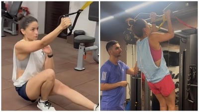 Alia Bhatt does different strength training exercises at the gym. Alia Bhatt does different strength training exercises at the gym.