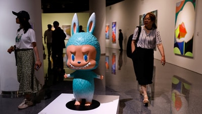 A human-sized Labubu figurine is displayed before an auction in Beijing, China June 6, 2025. (REUTERS)
