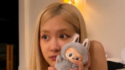 Blackpink's Rose shows off her own cute Labubu doll. Blackpink's Rose shows off her own cute Labubu doll.