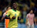 Brazil's forward #10 Vinicius Jr reacts during the 2026 FIFA World Cup South American qualifiers football match Brazil's forward #10 Vinicius Jr reacts during the 2026 FIFA World Cup South American qualifiers football match