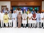 PM Narendra Modi with CM Rekha Gupta, Delhi BJP MPs, MLAs and other leaders on Wednesday. (ANI) PM Narendra Modi with CM Rekha Gupta, Delhi BJP MPs, MLAs and other leaders on Wednesday. (ANI)