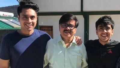 Adarsh Gourav with his father Satyanarayan and elder brother Vasishth Goutam. Adarsh Gourav with his father Satyanarayan and elder brother Vasishth Goutam.