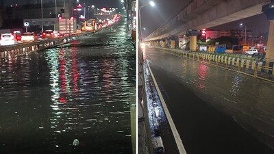 Waterlogged roads in Bengaluru following heavy rainfall. (X/@blrcitytraffic) Waterlogged roads in Bengaluru following heavy rainfall. (X/@blrcitytraffic)