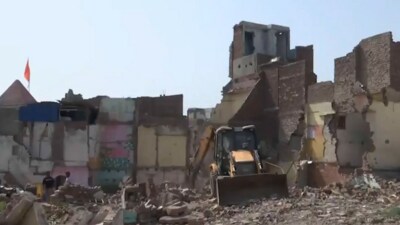 Demolition drive at Kalkaji's Bhoomihin Camp on Wednesday. (ANI) Demolition drive at Kalkaji's Bhoomihin Camp on Wednesday. (ANI)