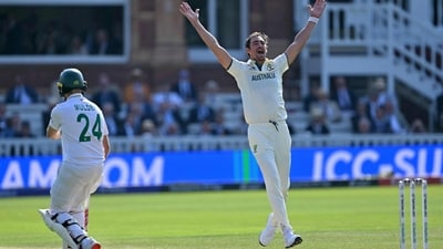 Mitchell Starc pulled things back for Australia by dismissing Aiden Markram in the first over and then the other Proteas opener Ryan Rickelton in the same spell. (AFP) Mitchell Starc pulled things back for Australia by dismissing Aiden Markram in the first over and then the other Proteas opener Ryan Rickelton in the same spell. (AFP)
