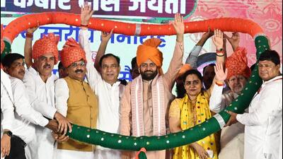 Haryana CM Nayab Singh Saini during a function to mark the birth anniversary of Sant Kabir Das in Sirsa on Wednesday. (HT Photo) Haryana CM Nayab Singh Saini during a function to mark the birth anniversary of Sant Kabir Das in Sirsa on Wednesday. (HT Photo)