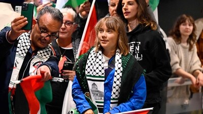 Greta Thunberg is greeted on arrival at Stockholm-Arlanda airport, on the outskirts of Stockholm, on June 10, 2025 after being deported by Israel. (AFP) Greta Thunberg is greeted on arrival at Stockholm-Arlanda airport, on the outskirts of Stockholm, on June 10, 2025 after being deported by Israel. (AFP)