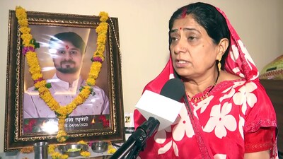 Raja Raghuvanshi's mother, Uma Raghuvanshi, speaks to the media. (PTI)