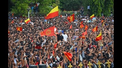 Terming the entire celebration “illegal,” the government argued that RCB neither sought the requisite permissions nor implemented necessary safety measures to manage an event that ultimately drew lakhs of people. (AFP) Terming the entire celebration “illegal,” the government argued that RCB neither sought the requisite permissions nor implemented necessary safety measures to manage an event that ultimately drew lakhs of people. (AFP)