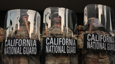 California National Guard was deployed by President Donald Trump in response to the anti-ICE protests happening in Los Angeles. (AFP) California National Guard was deployed by President Donald Trump in response to the anti-ICE protests happening in Los Angeles. (AFP)