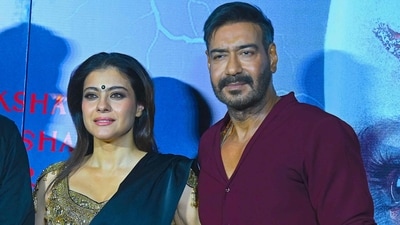Kajol and Ajay Devgn at the trailer launch of the mythological horror film Maa. (Photo by Sujit JAISWAL / AFP) (AFP) Kajol and Ajay Devgn at the trailer launch of the mythological horror film Maa. (Photo by Sujit JAISWAL / AFP) (AFP)