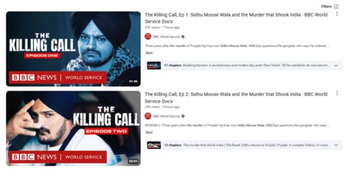 Screengrab of the YouTube interface showing the BBC documentary on Sidhu Moose Wala (YouTube) Screengrab of the YouTube interface showing the BBC documentary on Sidhu Moose Wala (YouTube)