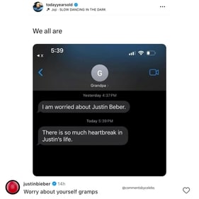 Screenshot of Justin's response. Screenshot of Justin's response.