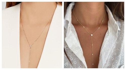 Lariant necklace accentuates the neckline. (Pinterest) Lariant necklace accentuates the neckline. (Pinterest)