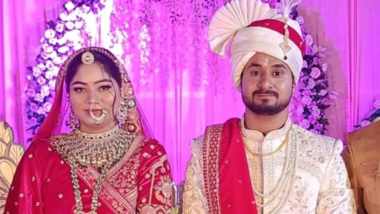 Sonam Raghuvanshi and her husband Raja Raghuvanshi at their wedding. (Sourced)