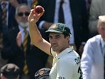 Pat Cummins acknowledges the crowd after taking 6-28 at Lord's. Cummins became the first captain to take six wickets at Lord's, and also reached the 300-wicket mark in Test cricket enroute after a scintillating display.