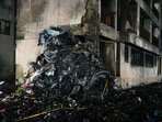 A view shows the wreckage of an Air India aircraft, bound for London's Gatwick Airport, which crashed during take-off from an airport in Ahmedabad.