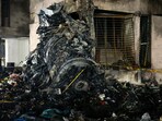 A view shows the wreckage of an Air India aircraft, bound for London's Gatwick Airport, which crashed during take-off from an airport in Ahmedabad.